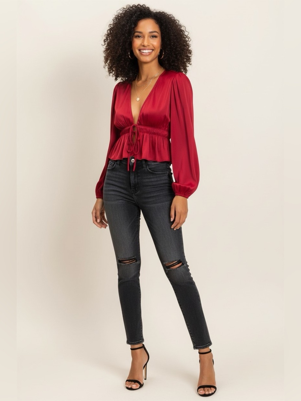 Seeing Red Tie Front Blouse